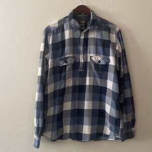 H&M L.O.G.G. Men's Blue Plaid Flannel Pullover Quarter Zip Shirt, Size L